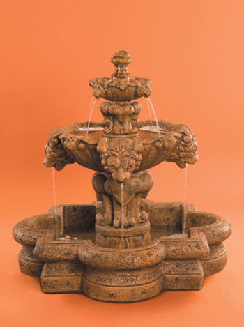 Courtyard Lion Fountain with Basin in Cast Stone - Fiore Stone 257-FSQ