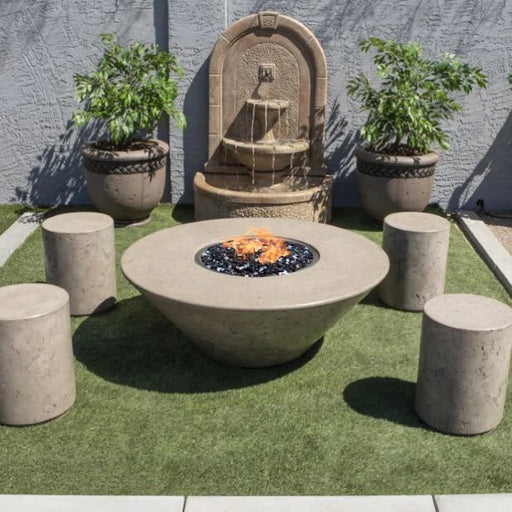 round fire table with 4 stone seats