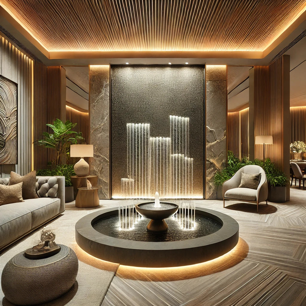 lounge area with a centre indoor fountain