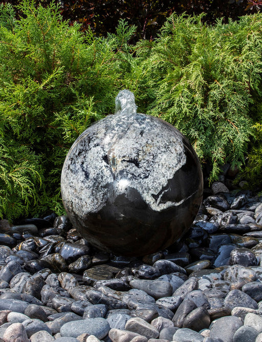 16" Black Flower Granite Sphere Fountain